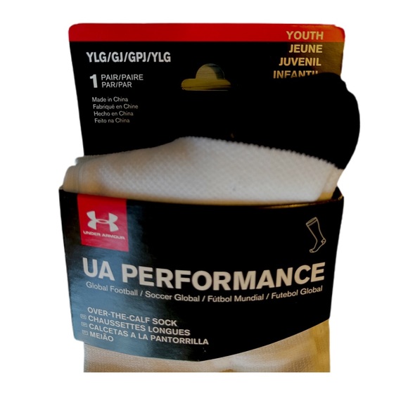 Set of 2 Under Armour Performance Over Calf Soccer Socks White/Gray Yth 13.5K-4Y - Picture 4 of 5